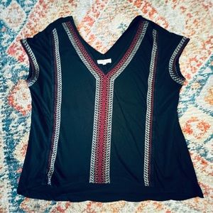 Madewell Black V-Neck Tunic with Red and White Trim